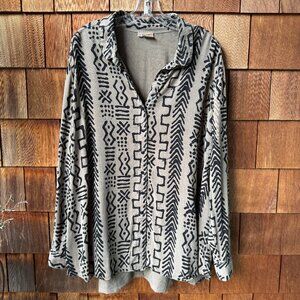 Tianello TENCEL™ "Mud" Print Long Sleeve Button Front Diane Blouse in Women's 1X